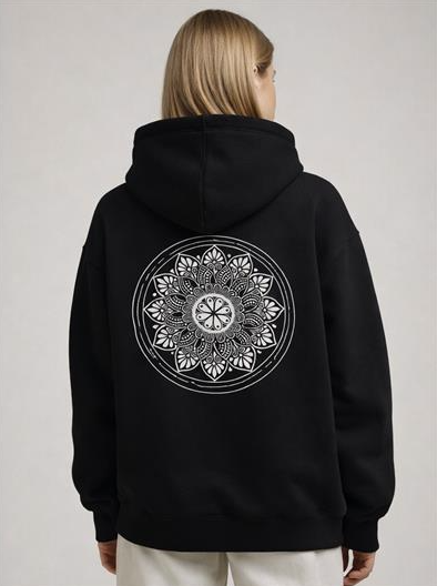 Mandala Drop Oversized Hoodie – Black