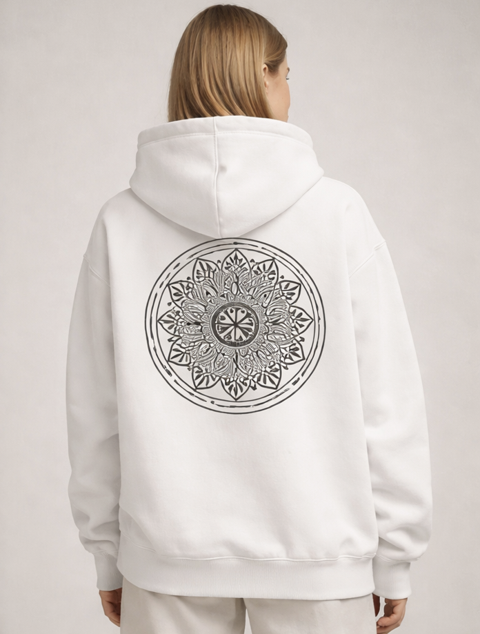 Mandala Drop Oversized Hoodie – White